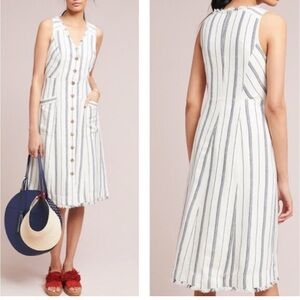 Anthropologie Maeve Striped A line Sleeveless Button-Down Dress Midi Size 10.